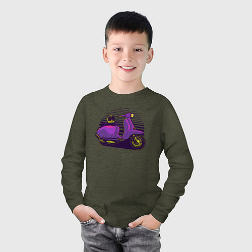 Детский лонгслив Фиолетовый мопед / Меланж-хаки – фото 3
