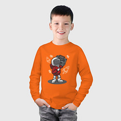 Лонгслив хлопковый детский Космонавт с магнитофоном, цвет: оранжевый — фото 2