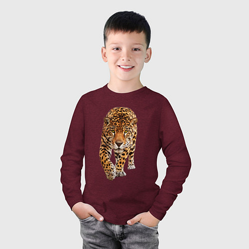 Детский лонгслив Бесстрашный ягуар / Меланж-бордовый – фото 3