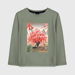 Лонгслив хлопковый детский Цветущая Сакура Япония, цвет: авокадо