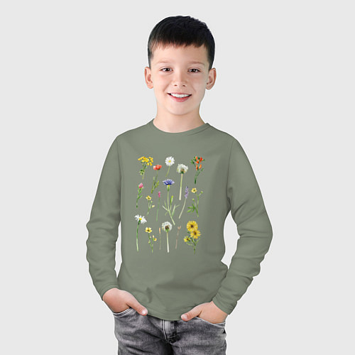 Детский лонгслив Акварельная иллюстрация полевых цветов / Авокадо – фото 3