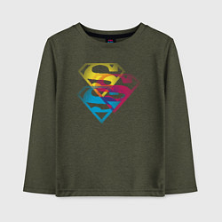 Лонгслив хлопковый детский Лого Супермена, цвет: меланж-хаки
