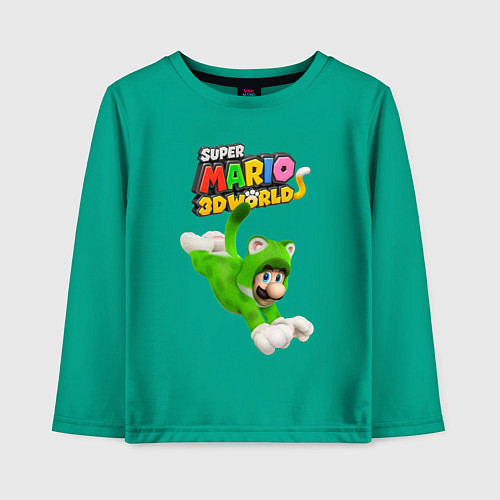Детский лонгслив Luigi cat Super Mario 3D World Nintendo / Зеленый – фото 1