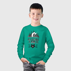 Лонгслив хлопковый детский Лыжи и Лес, цвет: зеленый — фото 2
