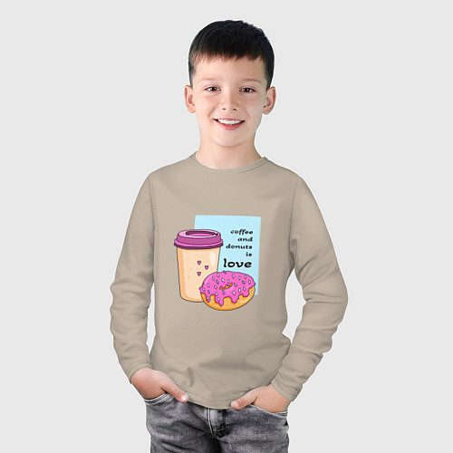 Детский лонгслив Кофе и пончики - это любовь / Миндальный – фото 3