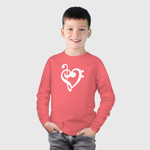 Детский лонгслив Сердце Скрипичный и Басовый Ключи / Коралловый – фото 3