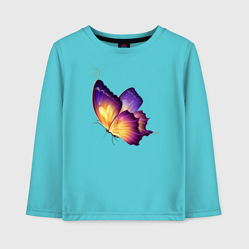 Детский лонгслив Красивая бабочка A very beautiful butterfly / Бирюзовый – фото 1