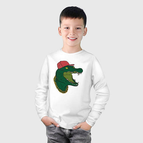 Детский лонгслив Крокодил рэпер / Белый – фото 3