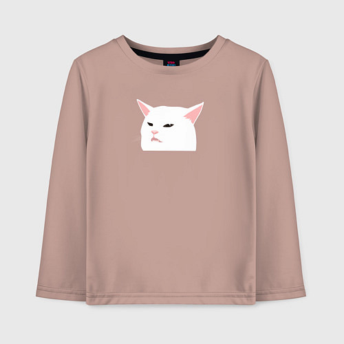 Детский лонгслив Белый кот из мема / Пыльно-розовый – фото 1