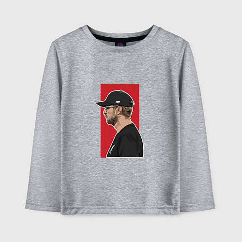 Детский лонгслив Юрген Клопп - Ливерпуль / Меланж – фото 1