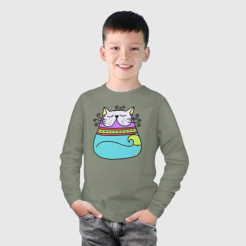 Детский лонгслив Разноцветный котик / Авокадо – фото 3