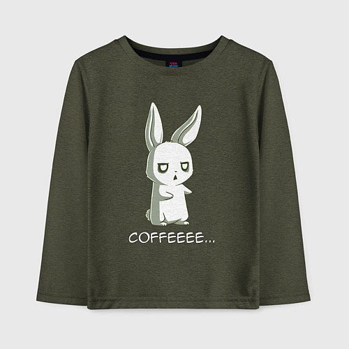 Детский лонгслив Заяц хочет кофе / Меланж-хаки – фото 1