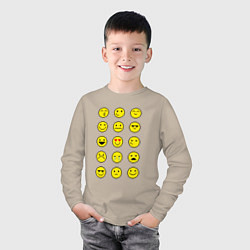 Лонгслив хлопковый детский Pixel art emoticons 1, цвет: миндальный — фото 2