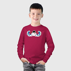 Лонгслив хлопковый детский Космонавт с волнами, цвет: маджента — фото 2