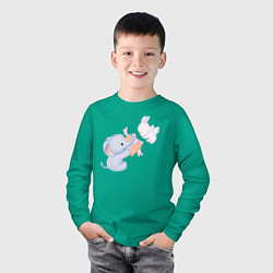Лонгслив хлопковый детский Милый Слонёнок С Подарком и Крольчонок, цвет: зеленый — фото 2