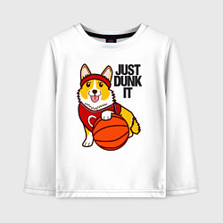 Лонгслив хлопковый детский JUST DUNK IT корги, цвет: белый