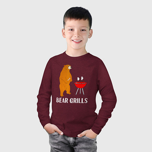 Детский лонгслив Bear Grills Беар Гриллс / Меланж-бордовый – фото 3