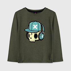 Лонгслив хлопковый детский Прикольный черепок - меломан Cool skull - music lo, цвет: меланж-хаки