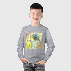 Лонгслив хлопковый детский Синица-лазоревка в стиле акварель, цвет: меланж — фото 2