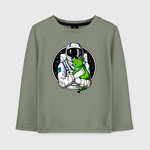 Детский лонгслив Космонавт с инопланетным котом / Авокадо – фото 1