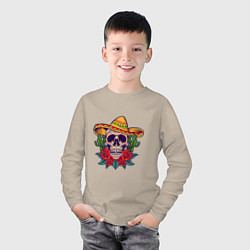 Лонгслив хлопковый детский Skull - Mexico, цвет: миндальный — фото 2
