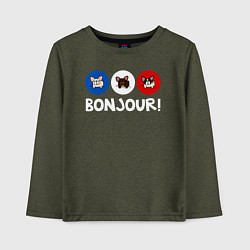 Лонгслив хлопковый детский БОНЖУР французский бульдог, цвет: меланж-хаки