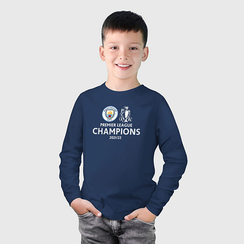 Детский лонгслив Manchester City Champions сезон 20212022 / Тёмно-синий – фото 3