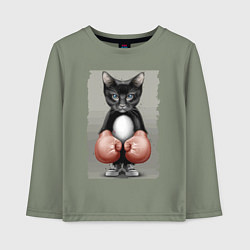 Лонгслив хлопковый детский Крутой котяра в боксёрских перчатках Cool cat in b, цвет: авокадо