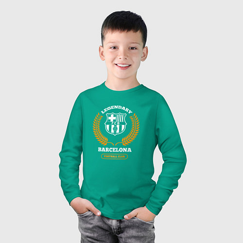 Детский лонгслив Лого Barcelona и надпись Legendary Football Club / Зеленый – фото 3