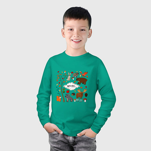 Детский лонгслив SET OF FOREST ANIMALS / Зеленый – фото 3
