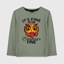 Лонгслив хлопковый детский В порядке, я в порядке, все в порядке сова, цвет: авокадо