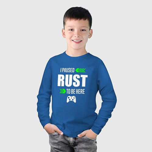 Детский лонгслив I Paused Rust To Be Here с зелеными стрелками / Синий – фото 3