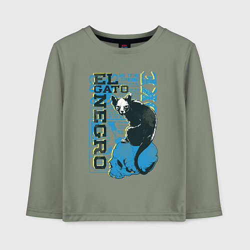 Детский лонгслив Футболка с изображением черепа кошки / Авокадо – фото 1