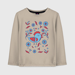 Лонгслив хлопковый детский Птичка и цветы, цвет: миндальный
