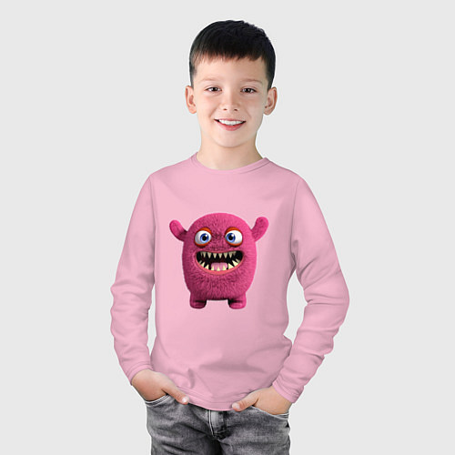 Детский лонгслив FLUFFY COLORED MONSTER / Светло-розовый – фото 3