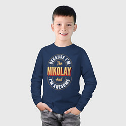 Лонгслив хлопковый детский Because Im The Nikolay And Im Awesome, цвет: тёмно-синий — фото 2