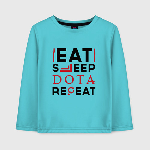 Детский лонгслив Надпись: Eat Sleep Dota Repeat / Бирюзовый – фото 1