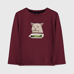 Лонгслив хлопковый детский Кот с салатом из мема, цвет: меланж-бордовый