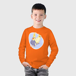 Лонгслив хлопковый детский Попугаи Корелла Птицы, цвет: оранжевый — фото 2