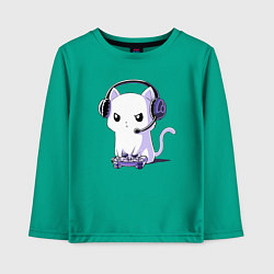 Лонгслив хлопковый детский Котёнок игроман The kitten is a gambler, цвет: зеленый