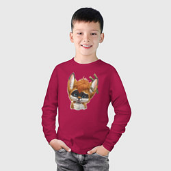 Лонгслив хлопковый детский Прикольный лисёнок с прищепками на левом ухе, цвет: маджента — фото 2