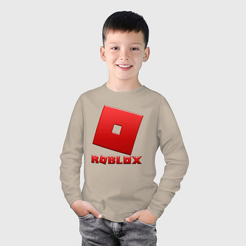 Детский лонгслив ROBLOX логотип красный градиент / Миндальный – фото 3