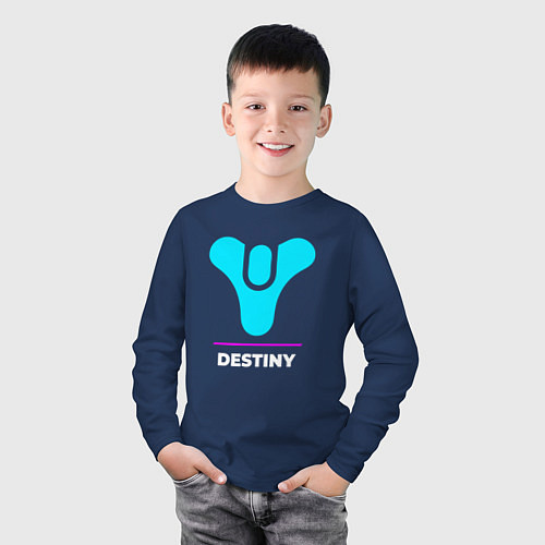Детский лонгслив Символ Destiny в неоновых цветах / Тёмно-синий – фото 3