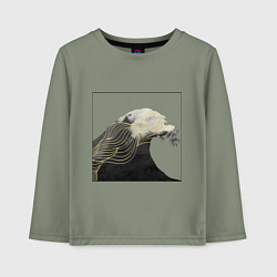 Лонгслив хлопковый детский Большая Волна Хокусай Узор, цвет: авокадо