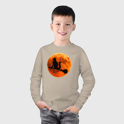 Детский лонгслив Halloween Cat / Миндальный – фото 3