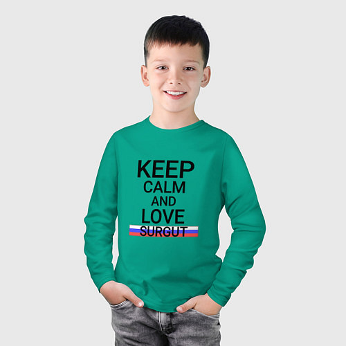 Детский лонгслив Keep calm Surgut Сургут / Зеленый – фото 3