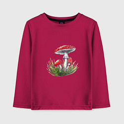 Лонгслив хлопковый детский Мухоморы в траве, цвет: маджента