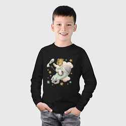 Лонгслив хлопковый детский Львенок на ракете, цвет: черный — фото 2