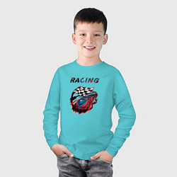 Лонгслив хлопковый детский Racing car, цвет: бирюзовый — фото 2