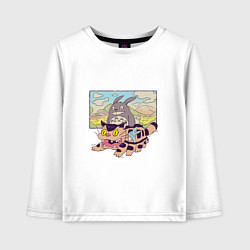 Лонгслив хлопковый детский Тоторо на котобусе, цвет: белый